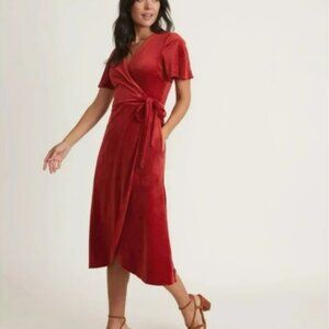 NWT Marine Layer Wrap Dress Velour Velvet Red Small